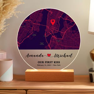 Carte de l'endroit où nous nous sommes rencontrés pour la première fois, cadeau d'anniversaire pour lui, plaque Map Our First Date, anniversaire de mariage d'une femme, cadeau de premier rendez-vous pour petite amie, là où tout a commencé