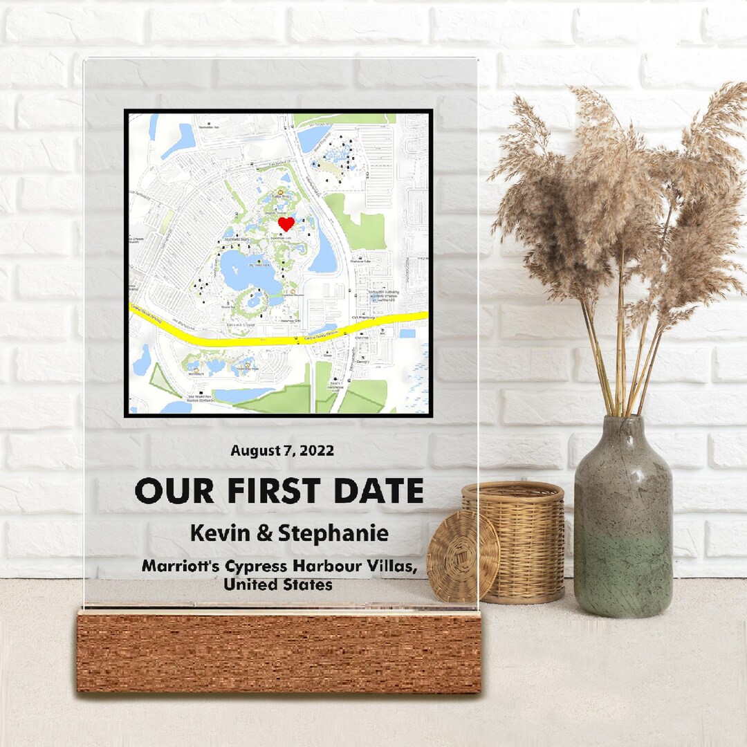 Personalized Our First Date Map, Acrylic Plaque Where We Met, Anniversary Gift, Custom Couple