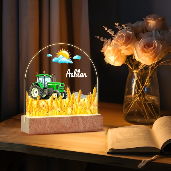 Babycadeau jongen, tractor nachtlampje, babyjongen LED-nachtlampje, doopcadeau, kinderkamerlampdecor, babyshowercadeau, cadeaus voor kinderen