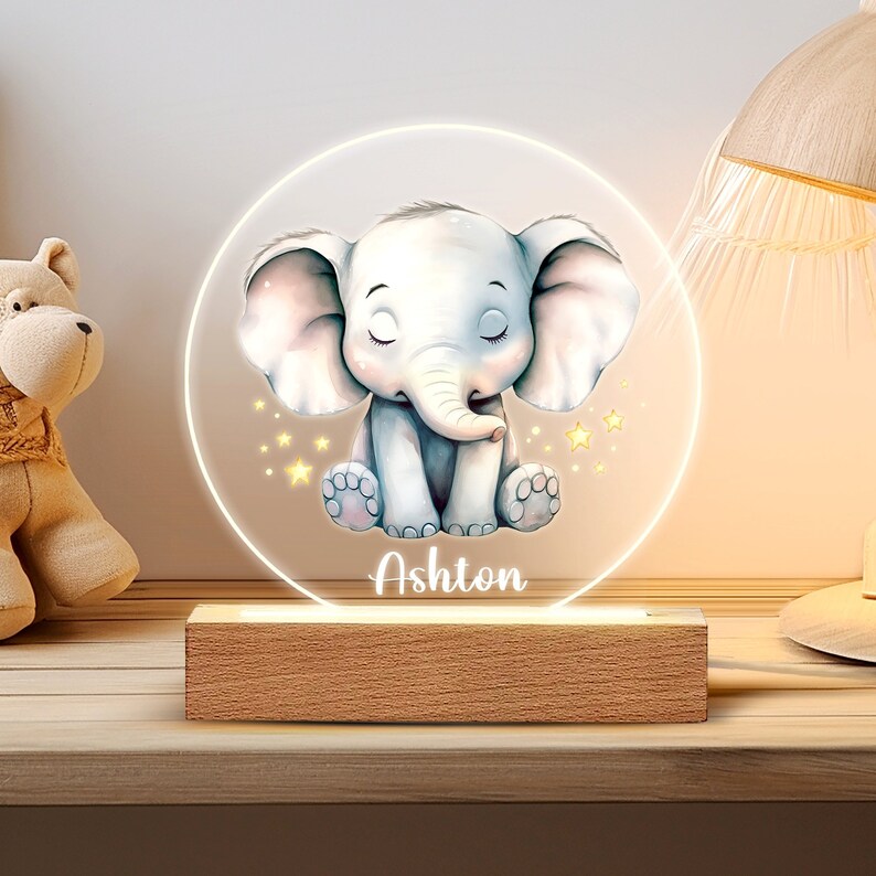 Luz nocturna con nombre personalizado para bebé, tablero acrílico luminoso de animales, luz nocturna creativa, regalo para chico para habitación Design 10