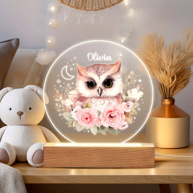 Luz nocturna con nombre personalizado para bebé, tablero acrílico luminoso de animales, luz nocturna creativa, regalo para chico para habitación Design 3