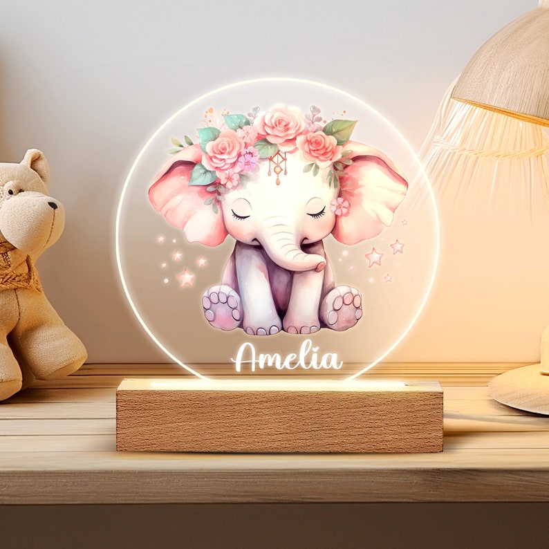 Luz nocturna con nombre personalizado para bebé, tablero acrílico luminoso de animales, luz nocturna creativa, regalo para chico para habitación Design 9