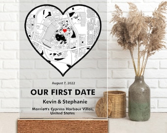 Where We First Met map, anniversary gift for him, Map Our First Date plaque, Wife anniversary, first date Girlfriend gift,where it all began