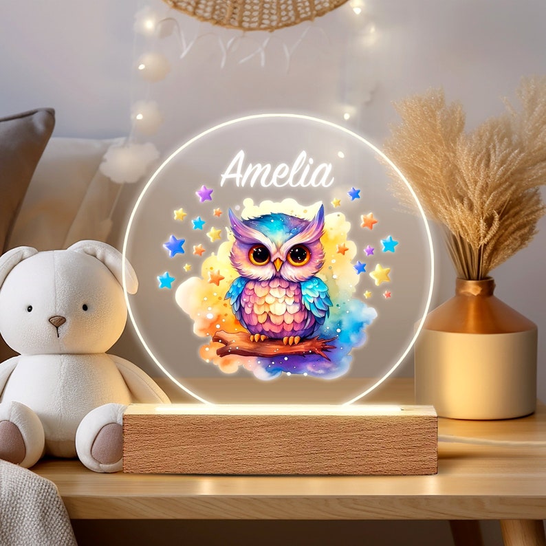 Luz nocturna con nombre personalizado para bebé, tablero acrílico luminoso de animales, luz nocturna creativa, regalo para chico para habitación Design 4