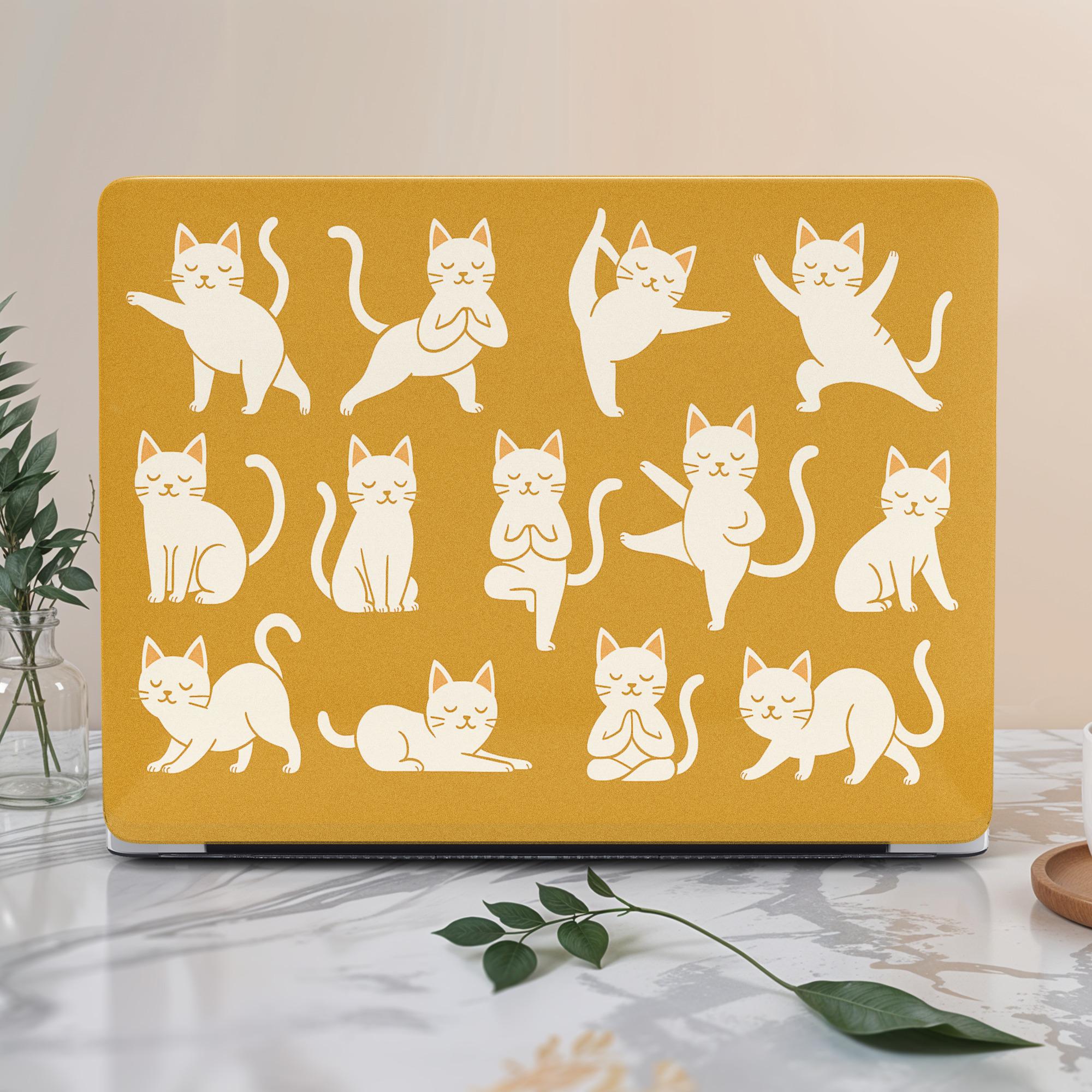 Cat Yoga MacBook Case for Air 13.6 M3 M4, Air 15, Air 13.6 A2681 – Minimal Cute Cat Laptop Cover, Zen Aesthetic Yoga Gift for MacBook Pro 14