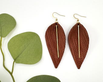 Leather Leaf Earrings, Brown Dangle Earrings, Boho Statement Earrings, Lightweight Leather Earrings, Nature Inspired Jewelry