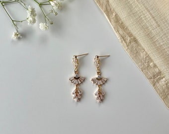 Vintage inspirierte Art Deco Fächer Ohrringe, Gold baumeln Ohrringe, Elegante Braut Ohrringe, Statement Hochzeitsschmuck, Brautjungfer Geschenk