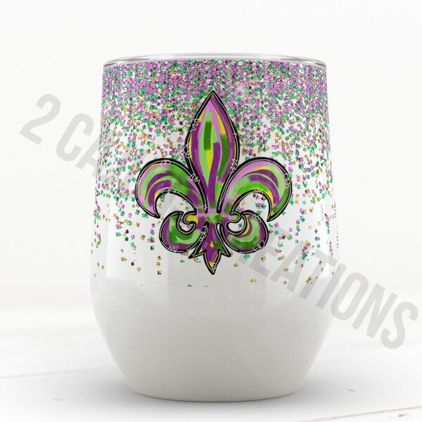 mardi gras wine tumbler