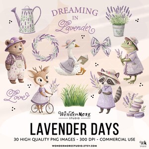 Lavender Clipart Bundle Cute Purple PNG Graphics Transparent Woodland Animals Clip Art Sweet Lilac Clipart Set Instant Download by WondermoreStudio, by Wondermore Studio