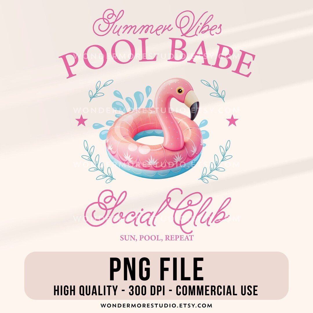 Cute Pool Babe PNG Social Club Summer Beach Vibes Pink Flamingo ...
