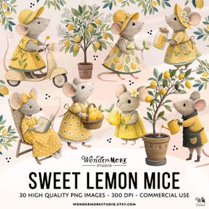 Lemon Mouse Clipart PNG Cute Mice Graphics Transparent Yellow Animal Clip Art Sweet Fruits Cute Fruit PNG Summer Instant Download, 250503