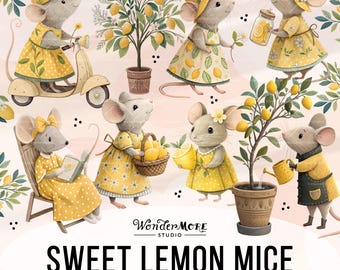 Lemon Mouse Clipart PNG Cute Mice Graphics Transparent Yellow Animal Clip Art Sweet Fruits Cute Fruit PNG Summer Instant Download, 250503