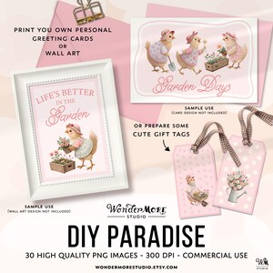Cute Chicken Clipart PNG Garden Chickens Graphics Transparent Spring Cottagecore Clip Art Sweet Pink Chicken Coop Instant Download by WondermoreStudio, by Wondermore Studio