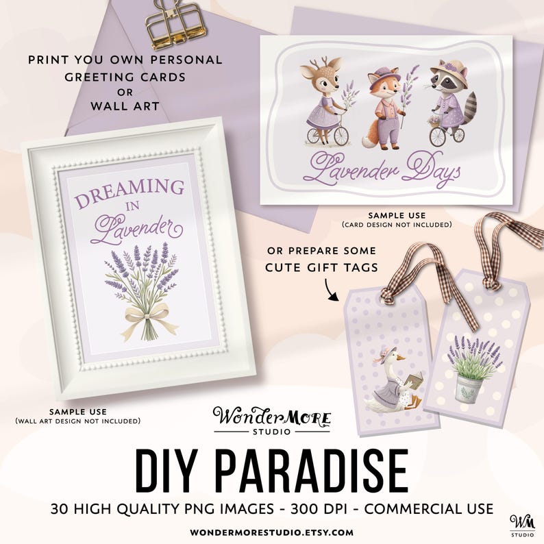 Lavender Clipart Bundle Cute Purple PNG Graphics Transparent Woodland Animals Clip Art Sweet Lilac Clipart Set Instant Download by WondermoreStudio, by Wondermore Studio