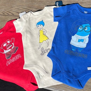 3 Baby inside out Onesie, Baby Clothes, Baby Onesie character,Baby inside out onesie, anger onesie, sadness onesie, joy onesie, combo