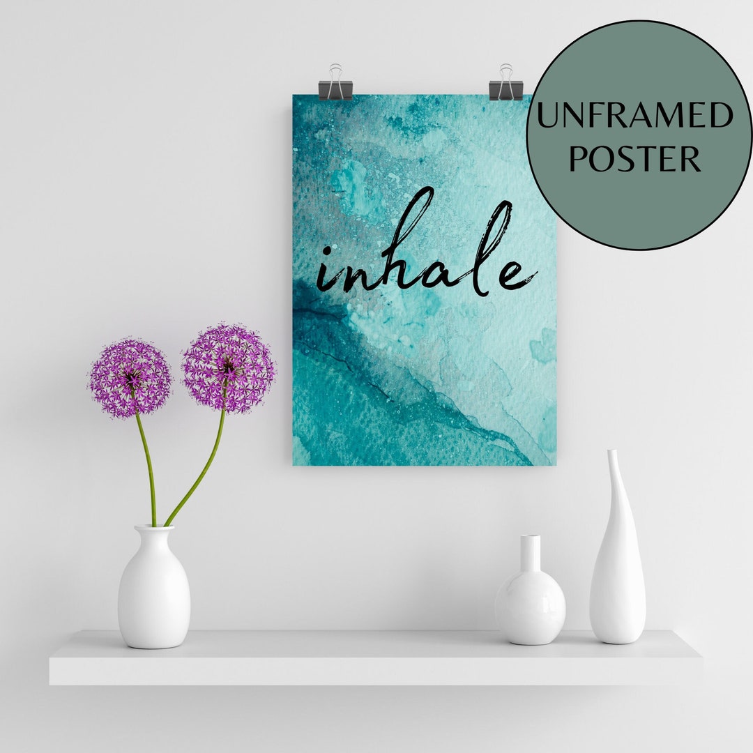 Therapy Office Decor, Inhale, POSTER, Teal, Mindfulness, Deep Breathing ...