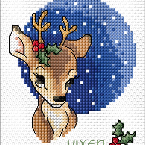 Vixen - Christmas Counted Cross Stitch Pattern by Maria Diaz