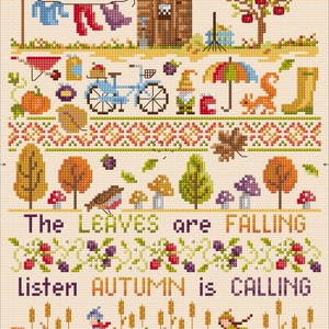 AUTUMN is Calling Cross Stitch Sampler Pattern