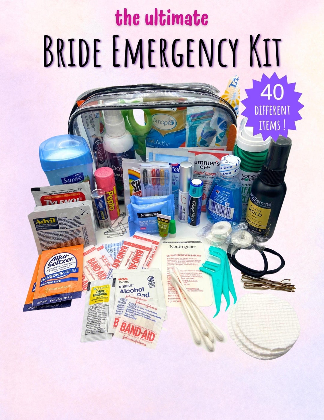 Bride Emergency Kit: 40 Premium Products Compact Zip Case wedding ...
