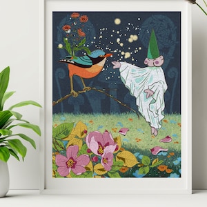 Mestre Ensinador, Me as a Baby, Whimsical Art, Whimsical Wall Art, Fine Art Print, Animal Art, Fairy, Whimsical Print Giclee, Cottagecore