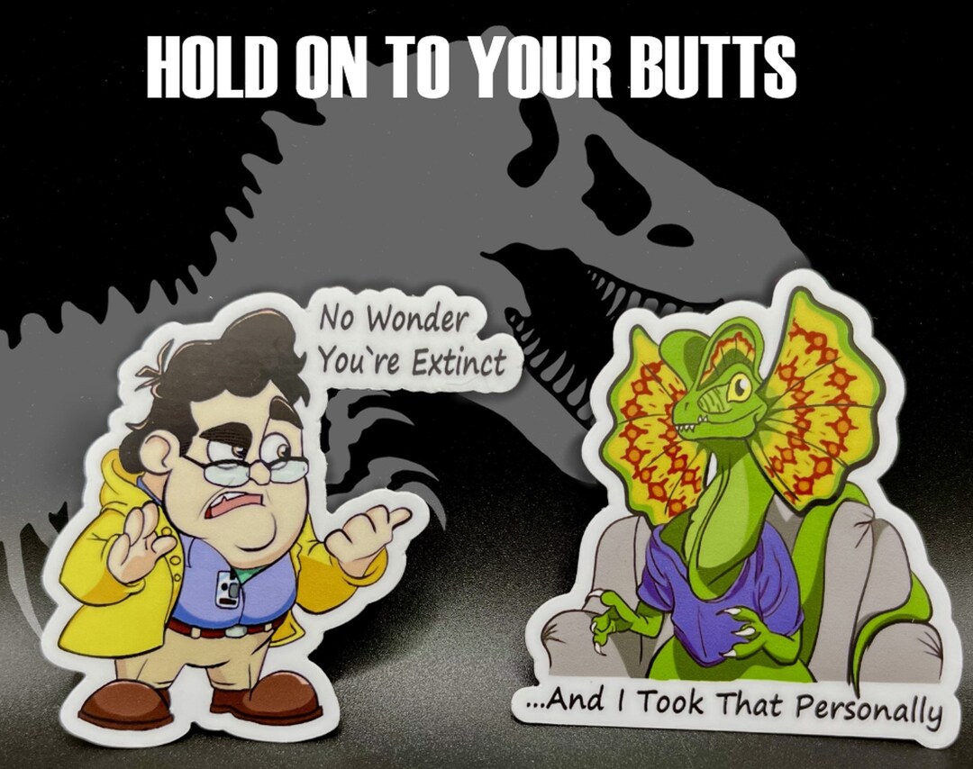 Nedry Vs Dilo Stickers Dinosaur Island Jurassic Park 90's Movies Quotes