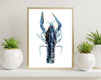 Crawfish Watercolor Printable Digital Art | Sea Food Art Lover | Aquatic Art |