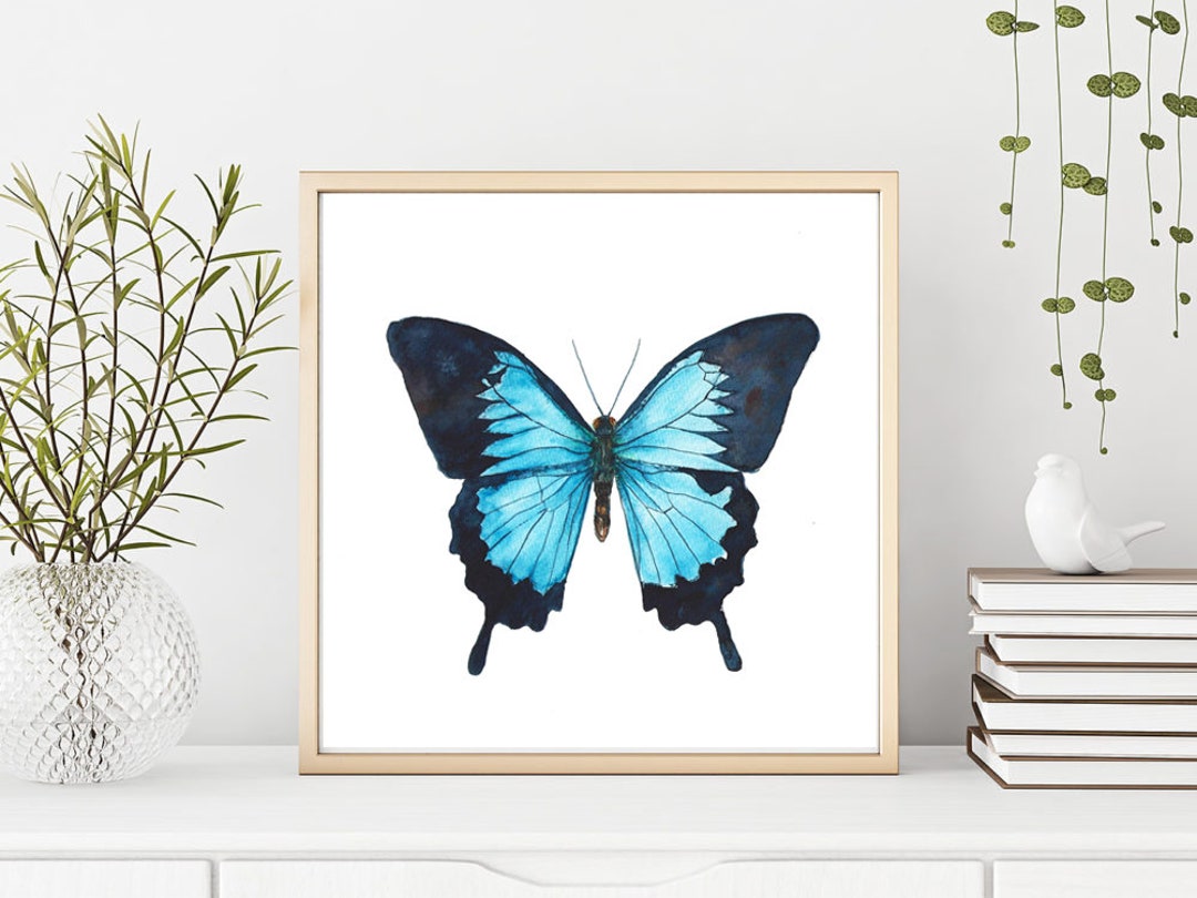Blue Butterfly Watercolor Print Blanket