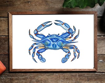 Digital Download: Watercolor Blue Crab Painting Print