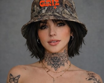 Griz Embroidered Camo Bucket Hat – Rave Festival EDM Cotton Twill Hat