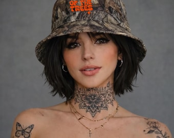 Of the Trees Embroidered Camo Bucket Hat – Rave Festival EDM Cotton Twill Hat