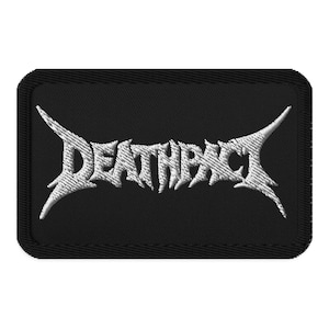 May include: Black rectangular patch with the white embroidered text "DEATHPACT" in a stylized, gothic font. The patch has a black border and a textured appearance, suitable for sewing or ironing onto fabric.