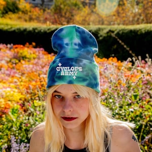 Cyclops Army Embroidered Tie-Dye Rave Beanie – Dubstep Festival Hat