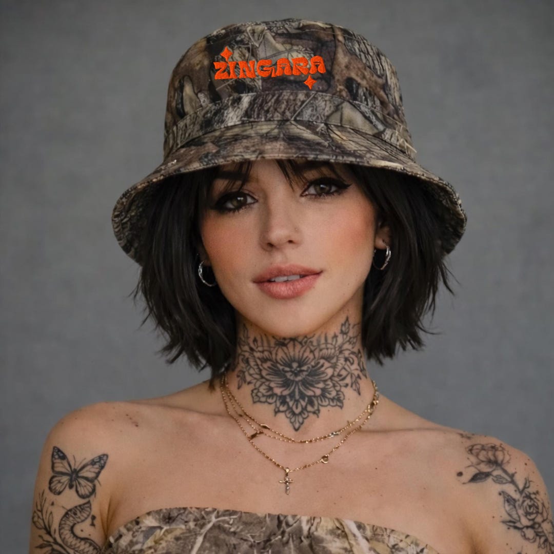 Zingara Rave Zingara Embroidered Camo Bucket Hat – Rave Festival EDM Cotton Twill ...
