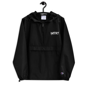 Infekt Embroidered Champion Packable Rave Jacket – Festival Outerwear, Dubstep Windbreaker, EDM Streetwear, Lightweight Travel Hoodie