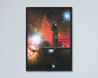 Digital Space Print, Surreal Landscape Collage, Printable Galaxy Art, Instant Digital Download
