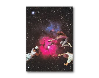 Surreal Cosmic Collage Print | Psychedelic Galaxy Decor & Retro Trippy Poster