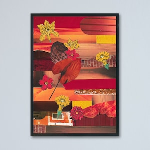 Digital Autumn Wall Art, Abstract Orange Collage, Printable Digital Download