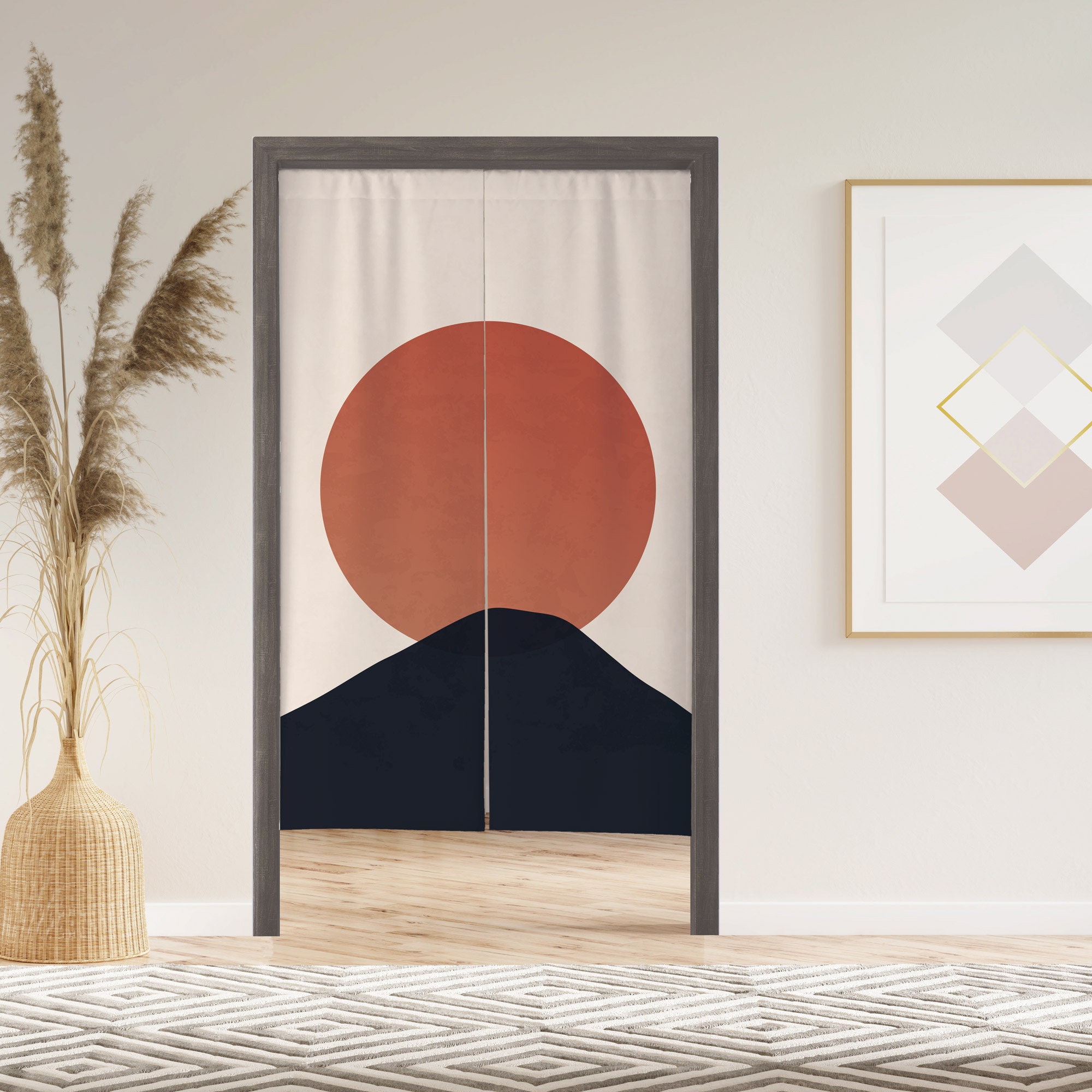 Sunrise Noren Door Curtain with Velcro/Grommet/Sleeve, Japanese Curtain for Kitchen/bedroom/toilet, Window Treatments for Partition