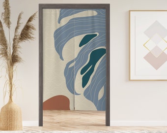 Boho Leaf Noren Door Curtain with Velcro, Japanese Doorway Curtain for Kitchen Bathroom, Window Treatments for Partition Home Kitchen Decor