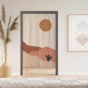 Boho cacti Noren Door Curtain with Velcro/Grommet/Sleeve, Japanese Curtain for Kitchen/bedroom/toilet, Window Treatments for Partition