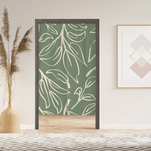 Minimalist leaves Noren Door Curtain with Velcro/Grommet/Sleeve, Japanese Window Curtain for Kitchen, Window Treatments for Partition