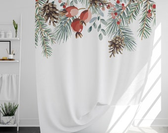 Pine Cones Shower Curtain with 12 Hooks, 100% Waterproof, Bathroom Decor, Housewarming Gift