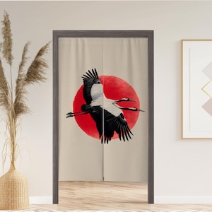 Japanese Crane Noren Curtain - Red Sun Doorway Divider