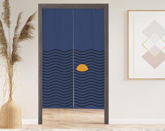 Moon Noren Door Curtain with Velcro/Grommet/Sleeve, Japanese Window Curtain for Kitchen, Window Treatments for Partition