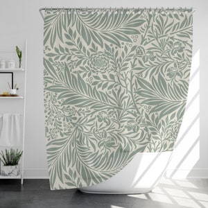 Green Leaves Curtain with 12 Hooks, 100% Waterproof, Modern Bathroom Decor, Housewarming Gift