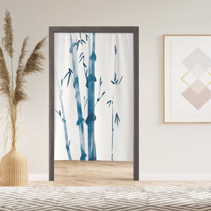 Ink bamboo Noren Door Curtain with Velcro/Grommet/Sleeve, Japanese Window Curtain for Kitchen, Window Treatments for Partition