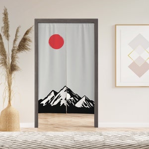 Japan Mount Fuji Noren Door Window Curtain with Velcro/Grommet/Sleeve, Japanese Doorway Curtain for Kitchen, Window Treatments for Partition
