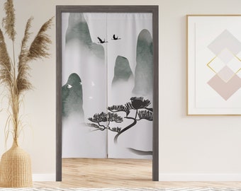 Landscape Noren Door Curtain with Velcro, Japanese Doorway Curtain for Kitchen Bathroom, Window Treatments for Partition Home Kitchen Decor