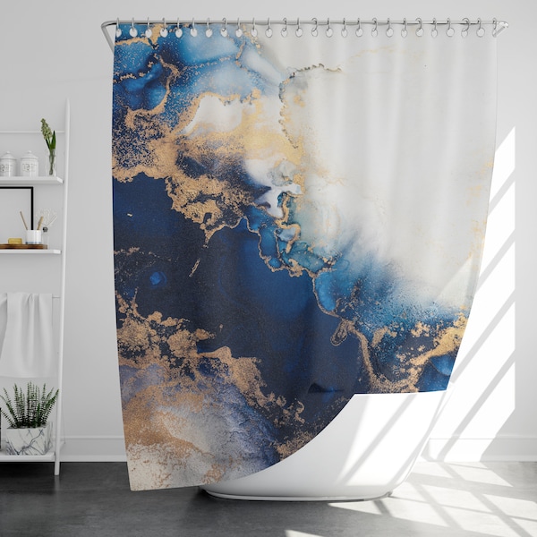 Marble Shower Curtain with 12 Hooks, 100% Waterproof, Bathroom Decor, Housewarming Gift