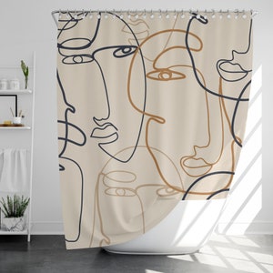 Minimalist Line Shower Curtain with 12 Hooks, 100% Waterproof, Modern Bathroom Decor, Housewarming Gift
